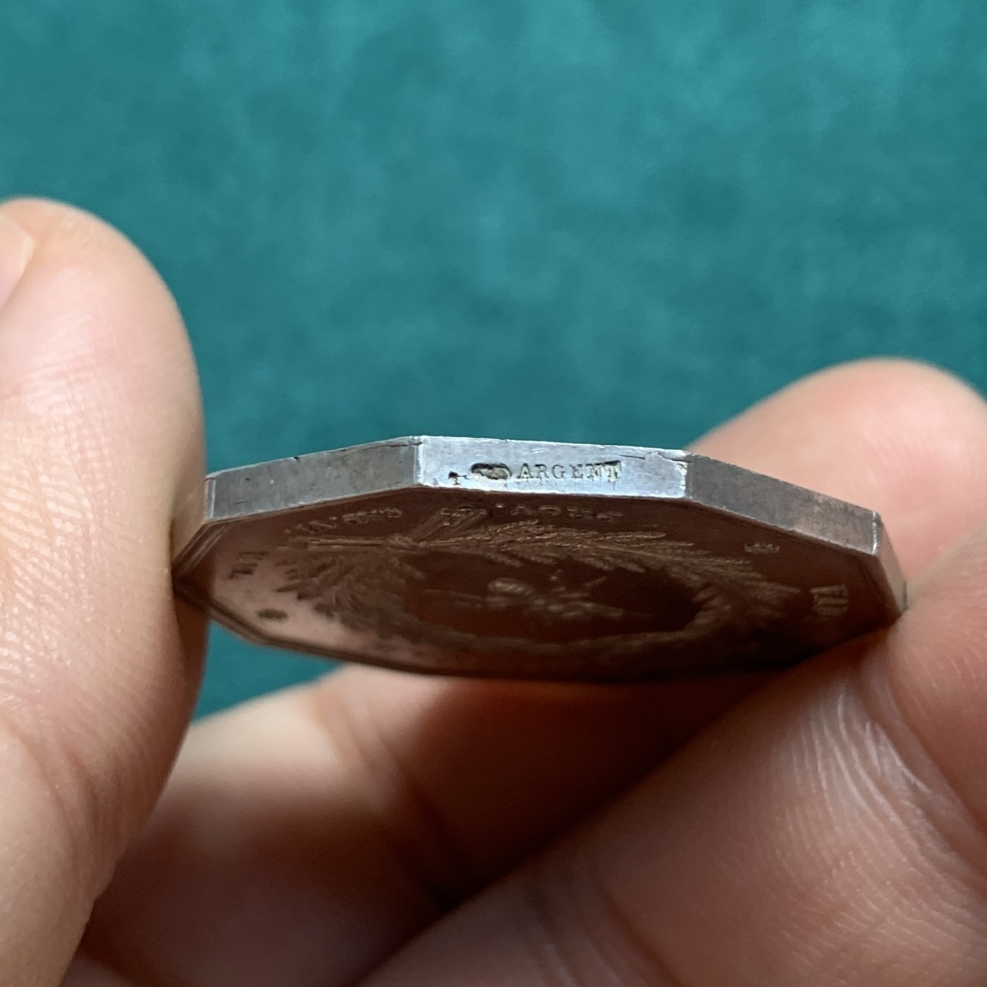 《竞宝斋》第180场-周日，周一2场 (全场包邮) 法国1880-1898十角银质代币jeton 蚂蚁储蓄 边铭丰饶角AR 重量16.2g 直径33mm