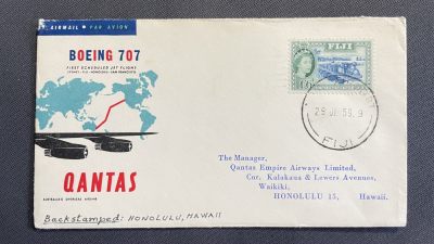 【第48期】莲池国际邮品 限时拍 含秒杀 - 【首航封】1959 澳航 斐济-檀香山航线首飞搭载封 邮路完整