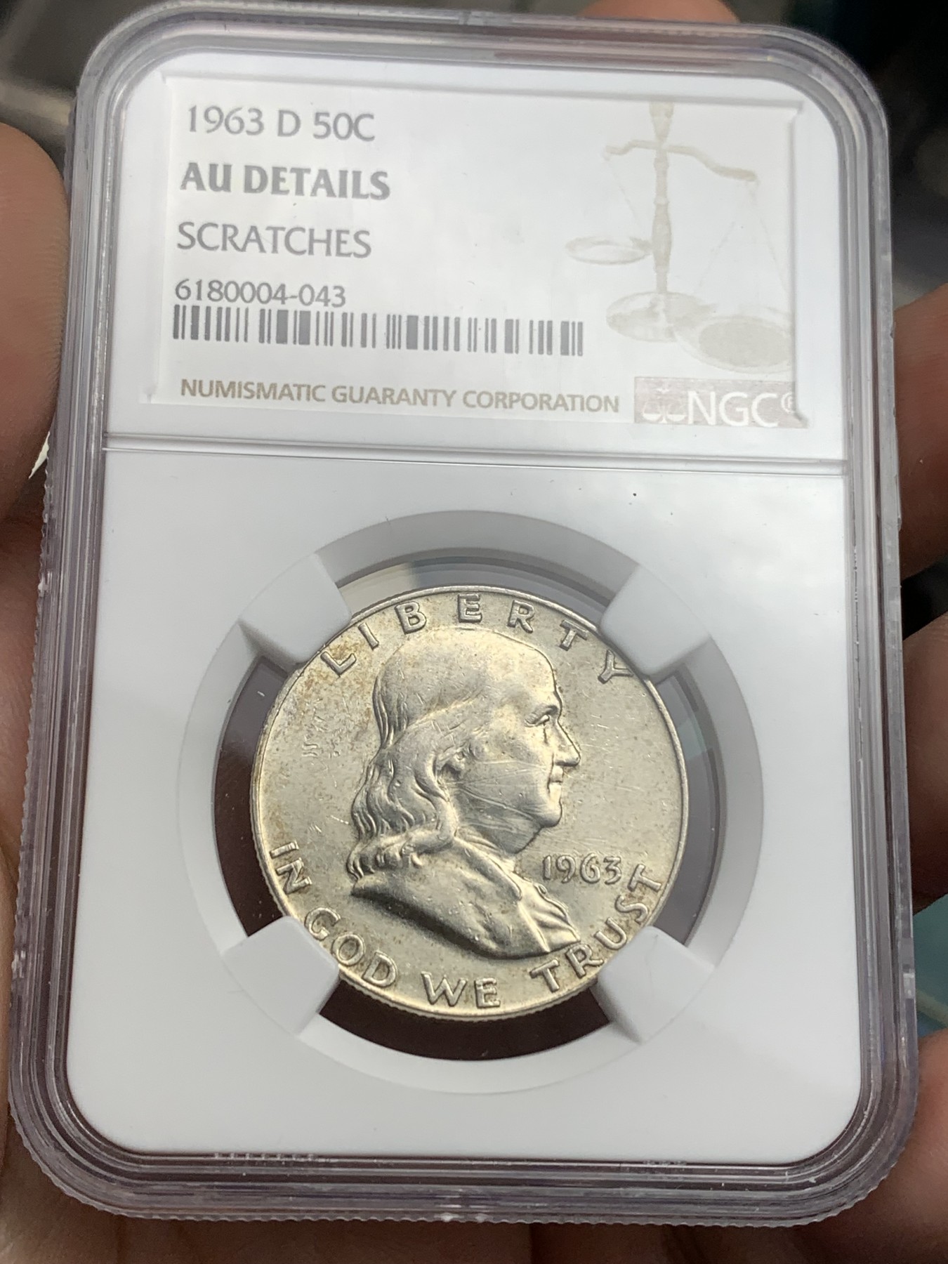 《竞宝斋》第180场-周日，周一2场 (全场包邮) NGC AUD 1963 美国富兰克林 半美元银币