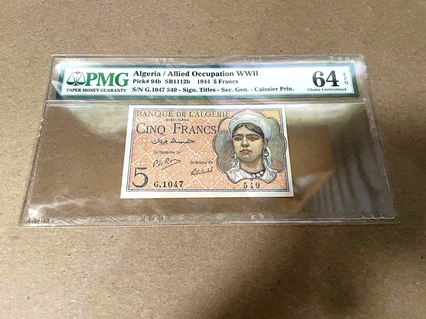 【Blue Auction】✨世界纸币精拍第344期——周日畅拍场【精】 阿尔及利亚 1944年5法郎 PMG64EPQ 