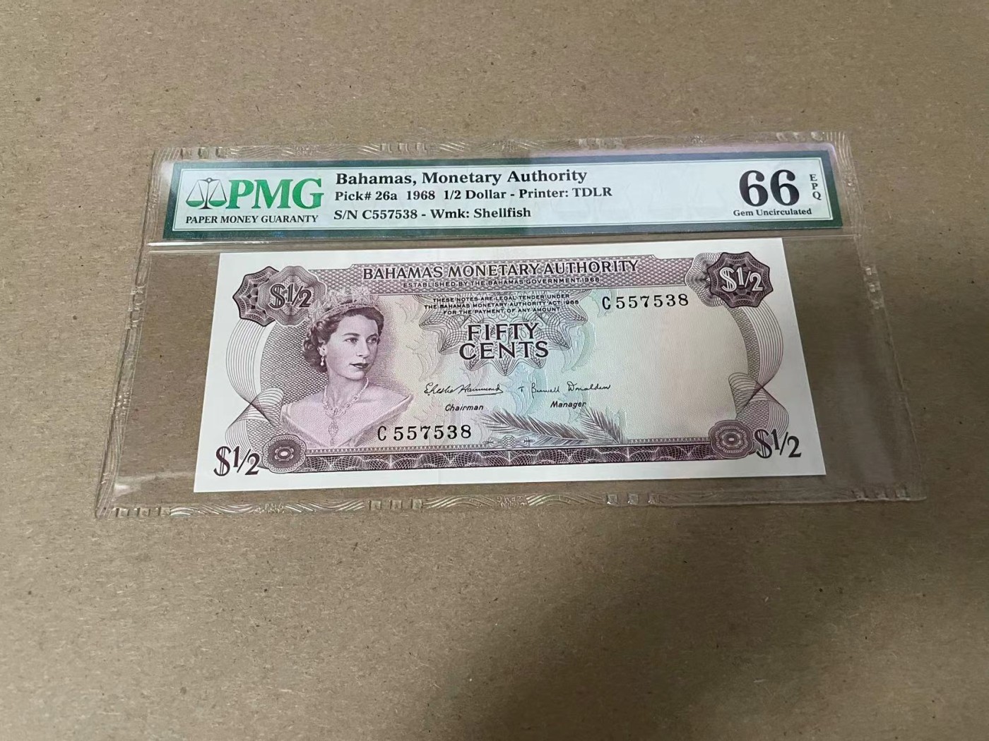 【Blue Auction】✨世界纸币精拍第344期——周日畅拍场【精】 巴哈马 1968年1/2元 PMG66EPQ 彩背 女王