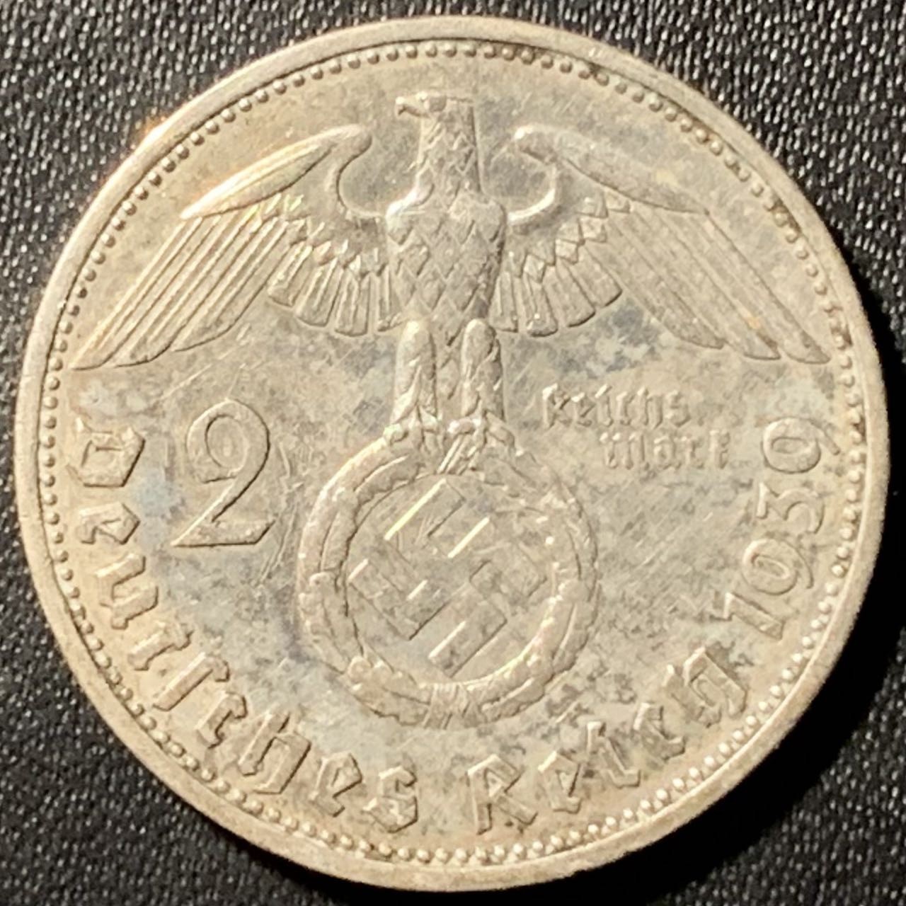 紫瑗钱币——第286期拍卖 德国 1939年 A版 兴登堡 字符 2马克 8克 0.625银