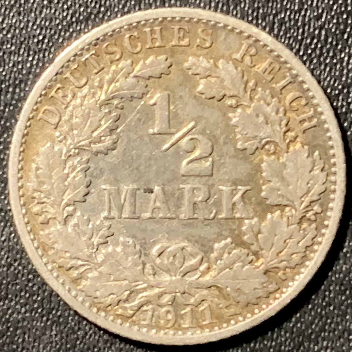 紫瑗钱币——第286期拍卖 德国 1911年 G版 第二帝国 1/2马克 银币 2.77克 0.9银