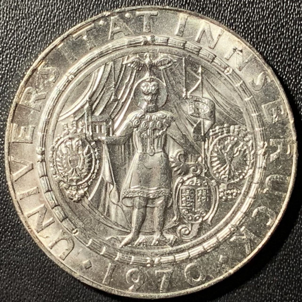 紫瑗钱币——第286期拍卖 奥地利 1970年 因斯布鲁克大学300周年 50先令 20克 0.9银 UNC