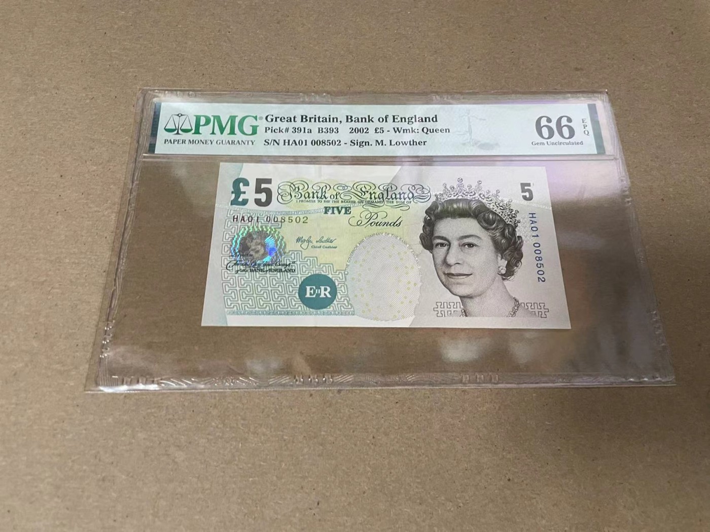 【Blue Auction】✨世界纸币精拍第344期——周日畅拍场【精】 【HA01 无47】英国 2002年5镑 PMG66EPQ 