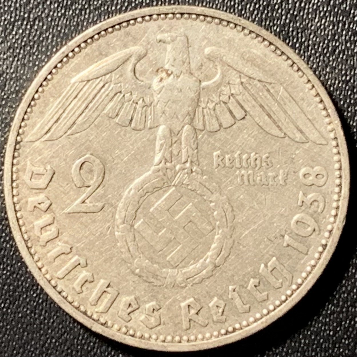 紫瑗钱币——第286期拍卖 德国 1938年 F版 兴登堡 字符 2马克 8克 0.625银