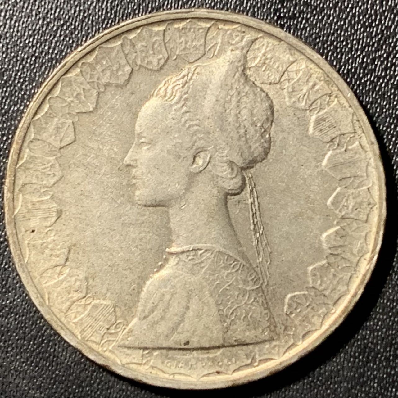 紫瑗钱币——第286期拍卖 意大利 1966年 少女与帆船 500里拉 11克 0.835银 UNC