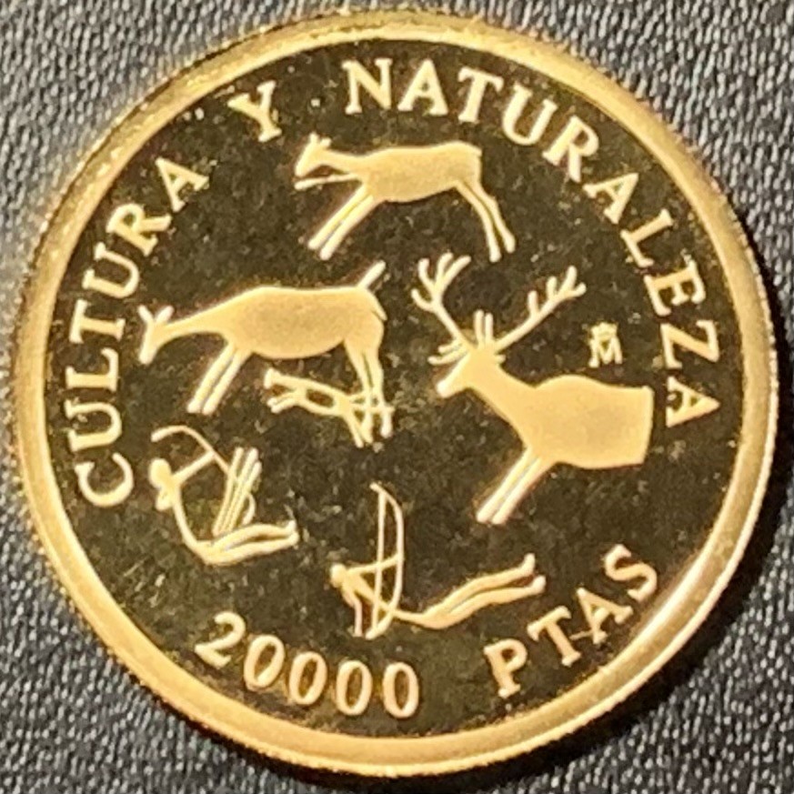 紫瑗钱币——第286期拍卖 西班牙 1994年 旧石器时代洞穴绘画 20000比塞塔 6.75克 0.999金 精制