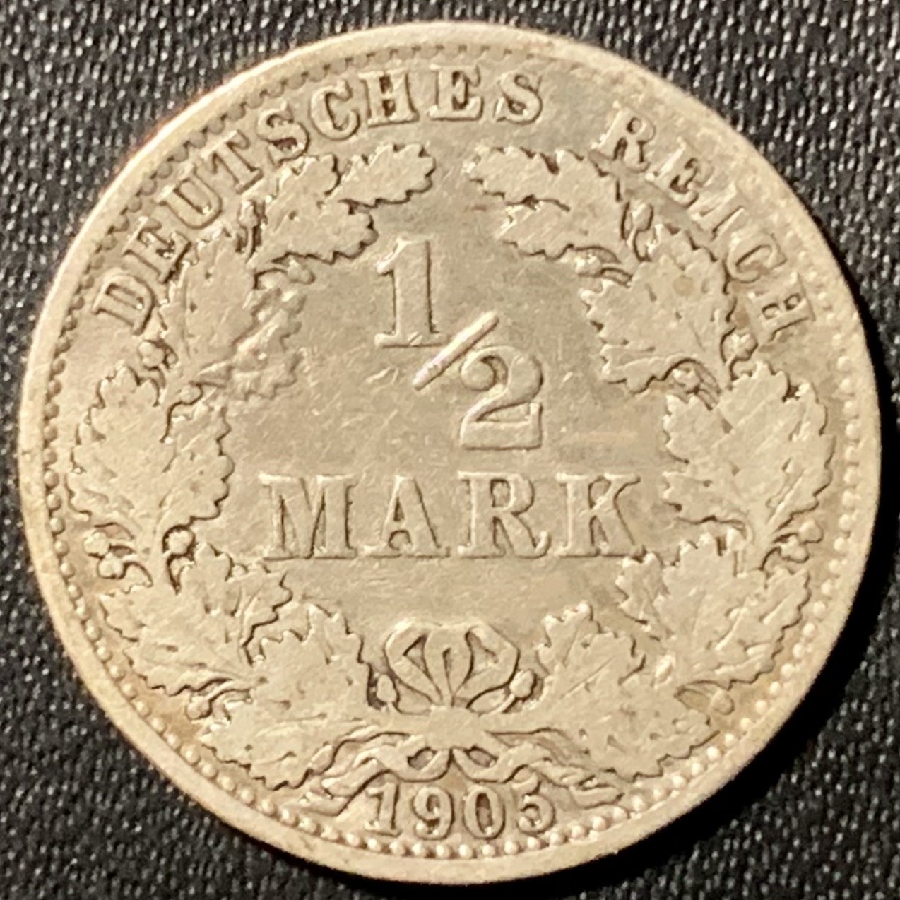 紫瑗钱币——第331期拍卖 德国 1905年 A版 第二帝国 1/2马克 银币 2.77克 0.9银