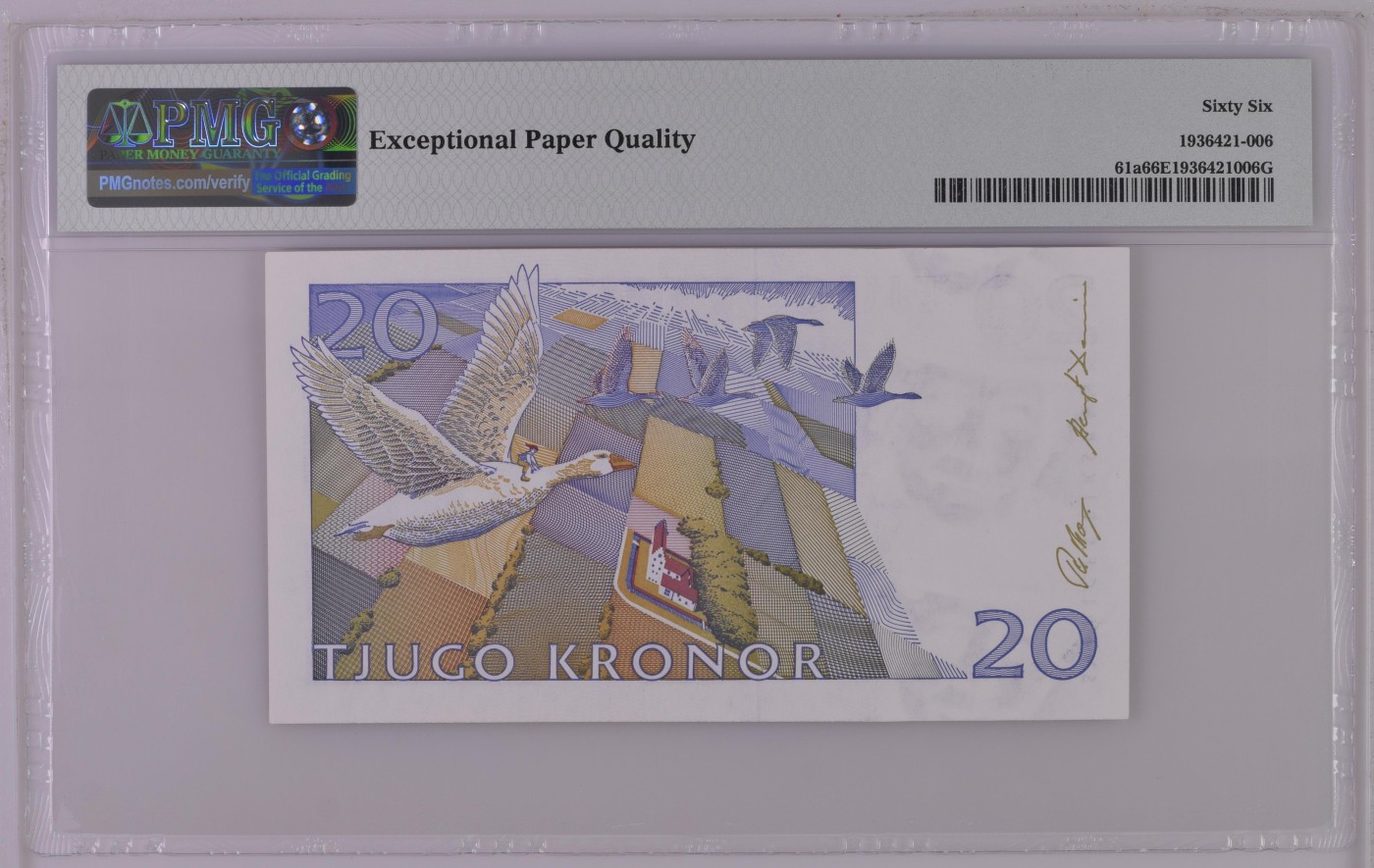 紫瑗钱币——第306期拍卖 【PMG 66EPQ】瑞典 1991-92年 骑鹅旅行记 20克朗 (P-61a）