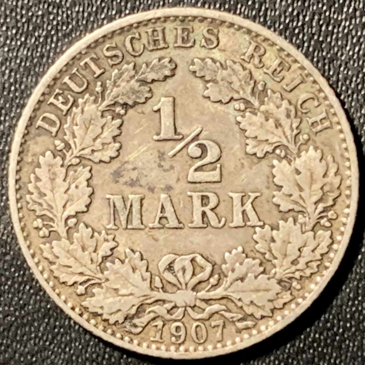 紫瑗钱币——第286期拍卖 德国 1907年 D版 第二帝国 1/2马克 银币 2.77克 0.9银