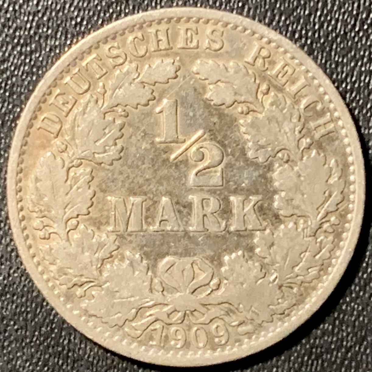 紫瑗钱币——第286期拍卖 德国 1909年 A版 第二帝国 1/2马克 银币 2.77克 0.9银