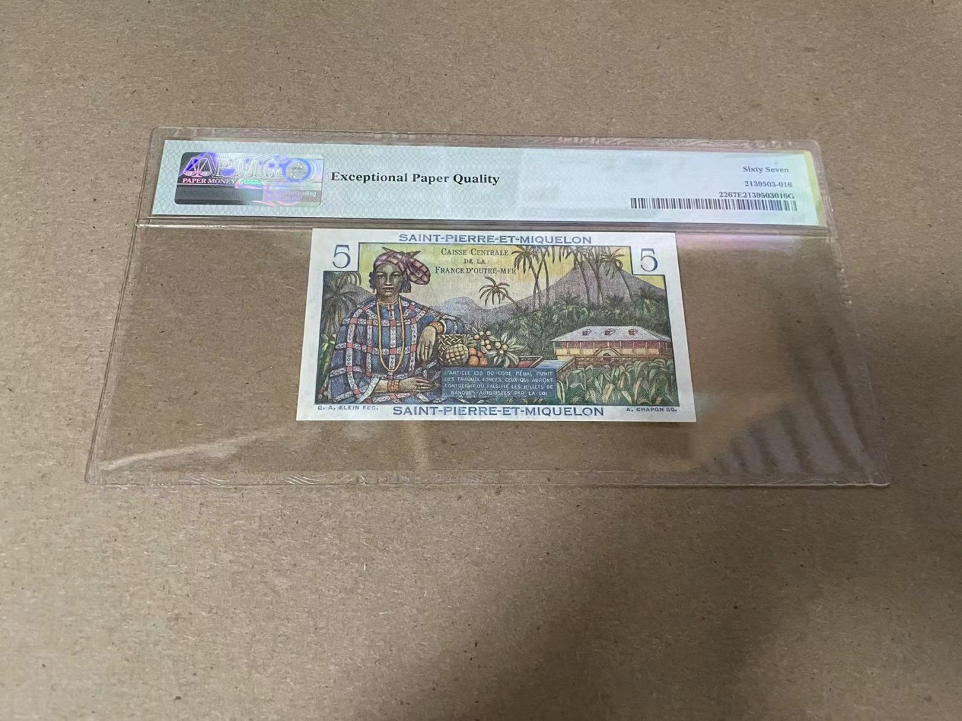 【Blue Auction】✨世界纸币精拍第344期——周日畅拍场【精】 【无47】圣皮埃尔和密克隆 1950-60年5法郎 PMG67EPQ 