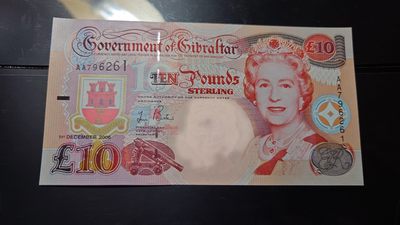 【世界钱币】精选微拍第64期暨2023年第十一期 裸钞专场（有最新展会卖剩品种） 2006年直布罗陀10镑 AA冠 全新绝品无4尾号261