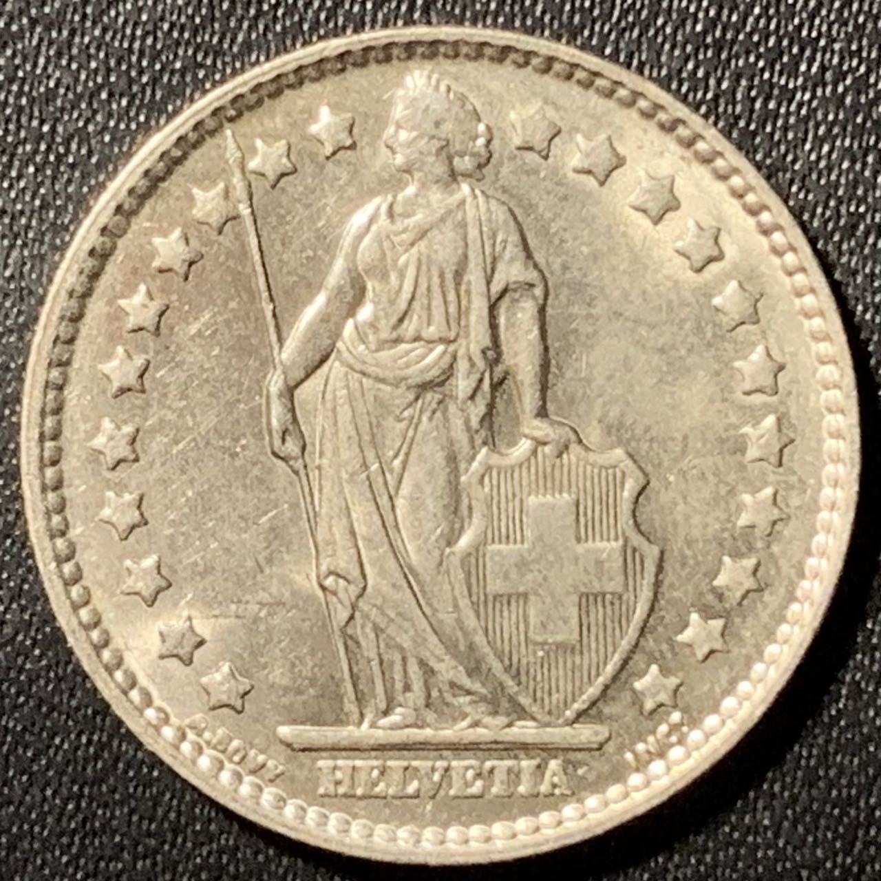 紫瑗钱币——第286期拍卖 瑞士 1963年B 赫尔维蒂女神 1法郎 5克 0.835银 UNC