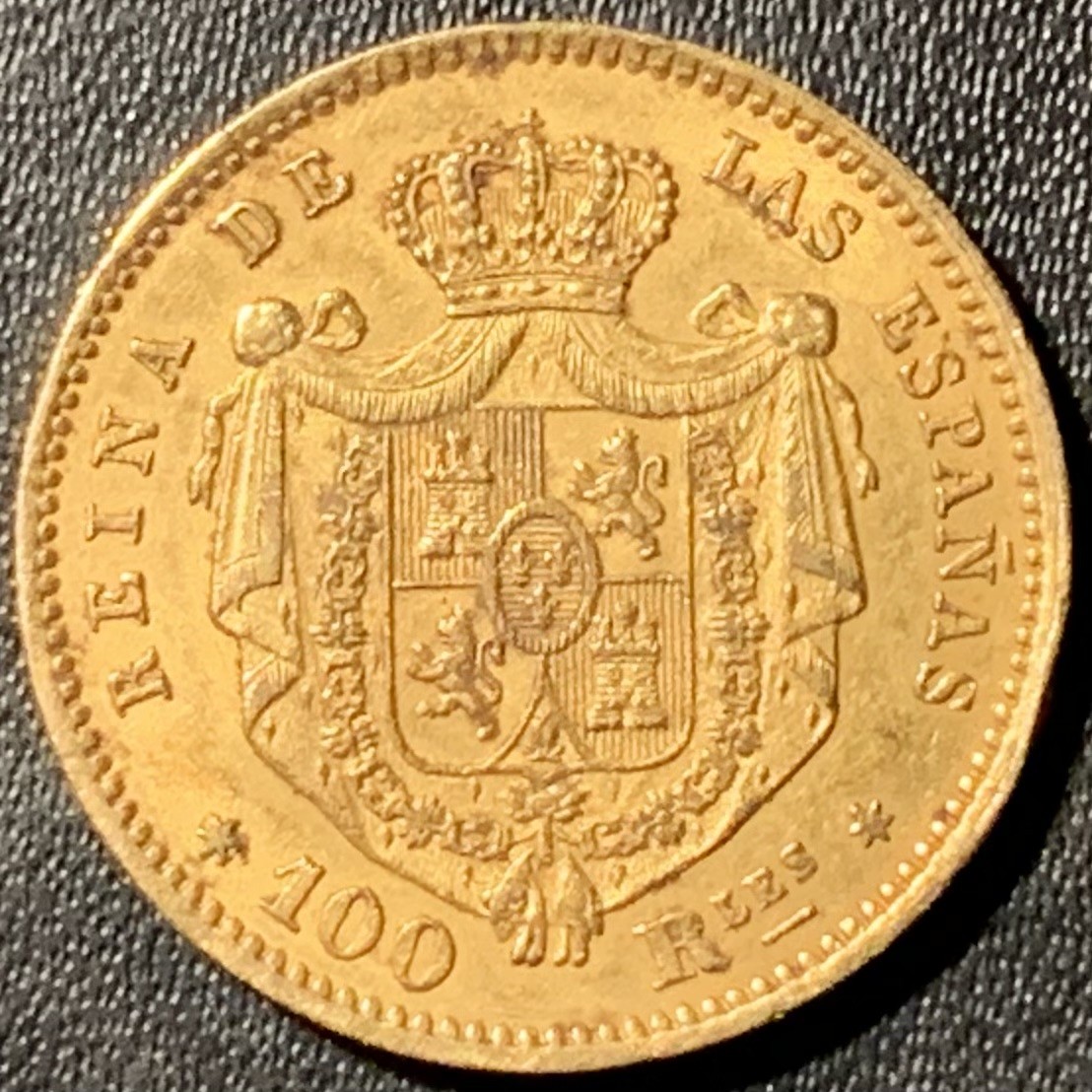 紫瑗钱币——第286期拍卖 西班牙 1863年 伊莎贝拉二世 100里亚尔 8.34克 0.9金 