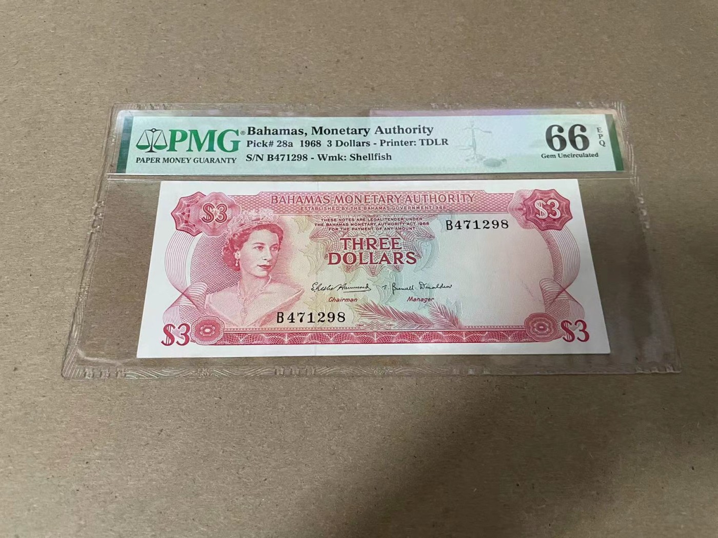 【Blue Auction】✨世界纸币精拍第344期——周日畅拍场【精】 巴哈马 1968年3元 PMG66EPQ 彩背 女王