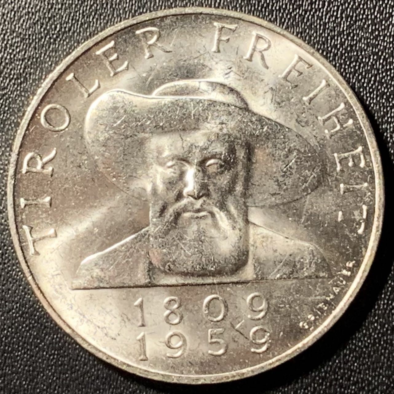 紫瑗钱币——第286期拍卖 奥地利 1959年 蒂罗尔解放150周年 50先令 20克 0.9银 UNC