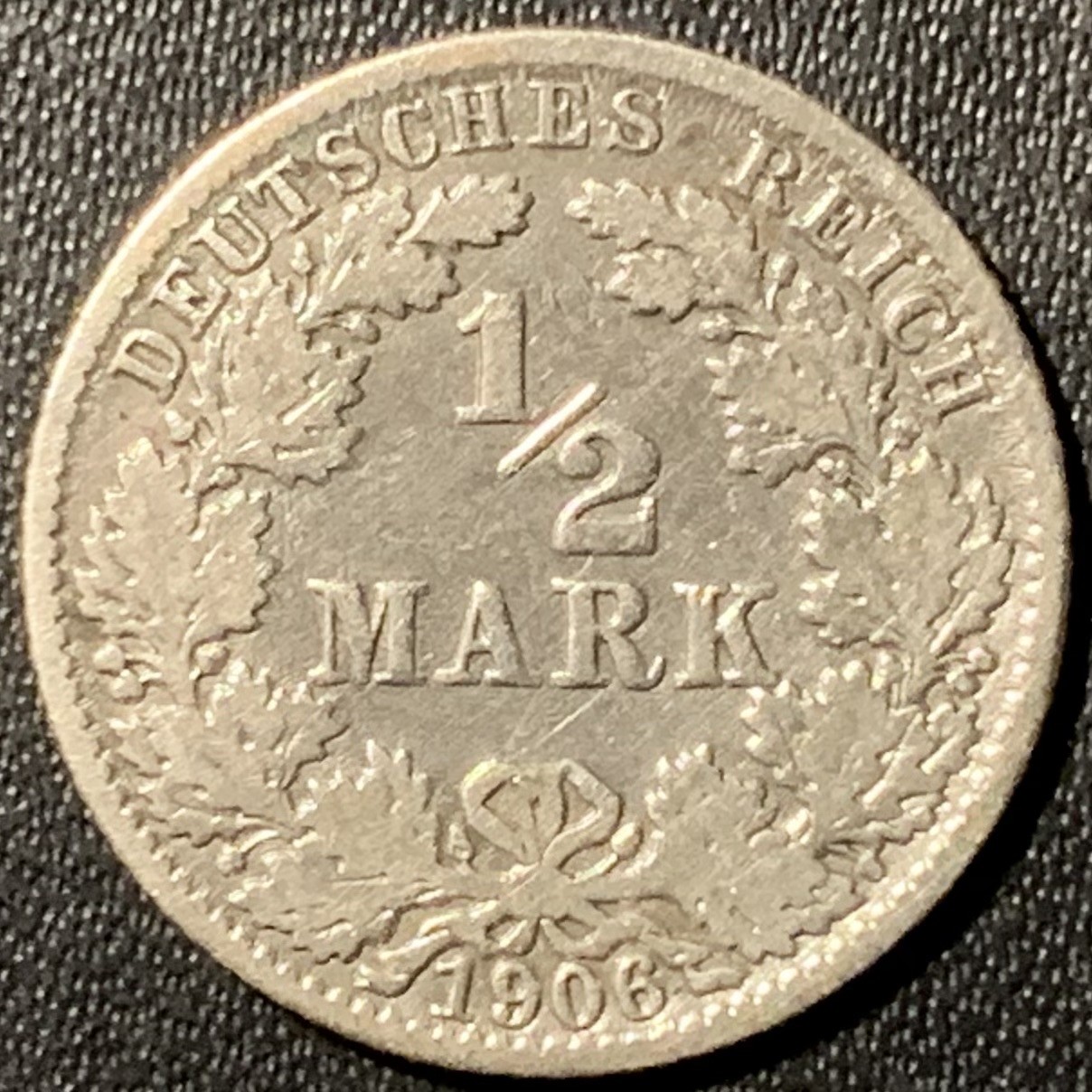 紫瑗钱币——第331期拍卖 德国 1906年 J版 第二帝国 1/2马克 银币 2.77克 0.9银