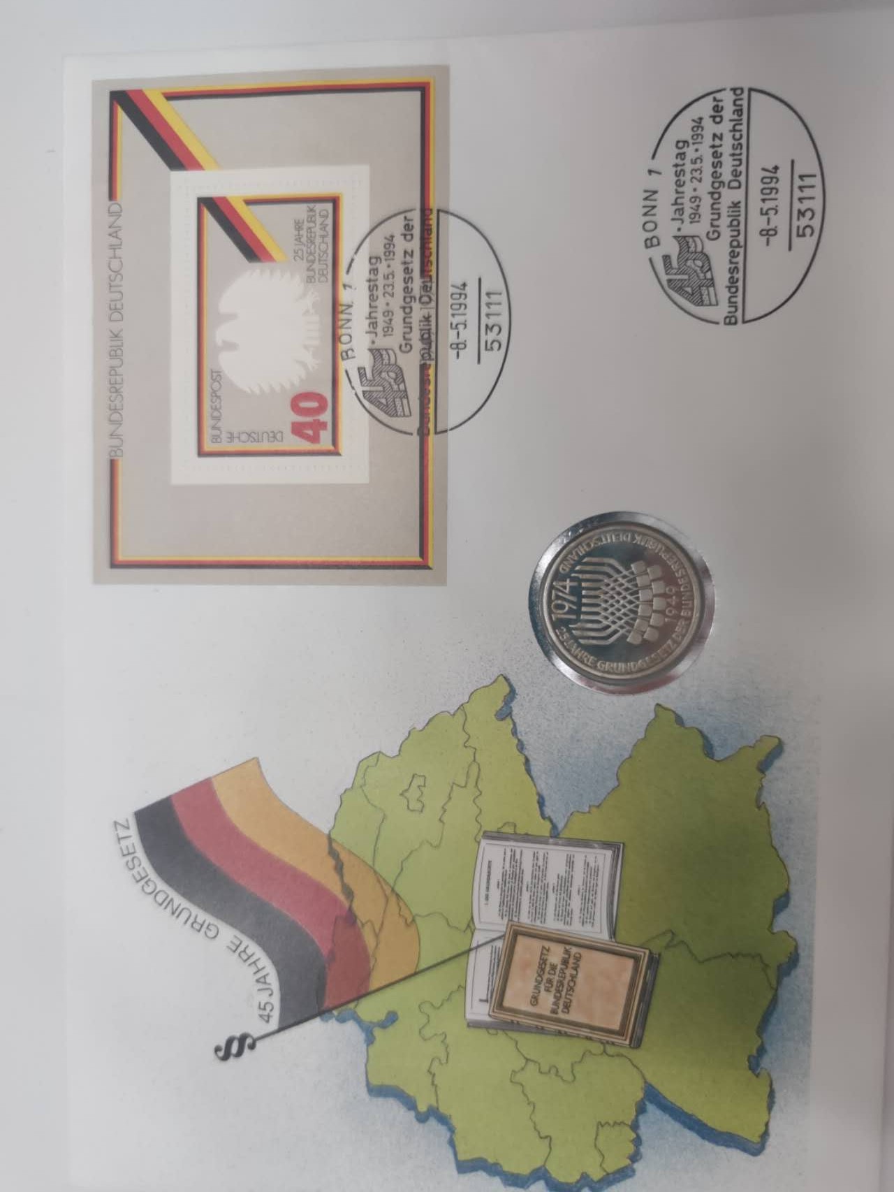 邮币封第五场 1974年德国宪法颁布25周年5马克银币邮币封