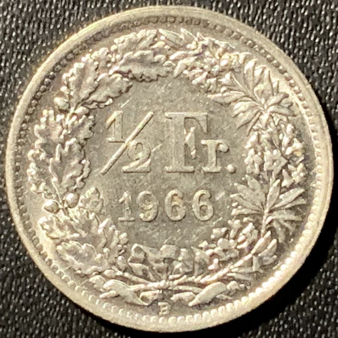 紫瑗钱币——第286期拍卖 瑞士 1966年 赫尔维蒂亚 1/2法郎 2.5克 0.835银 UNC