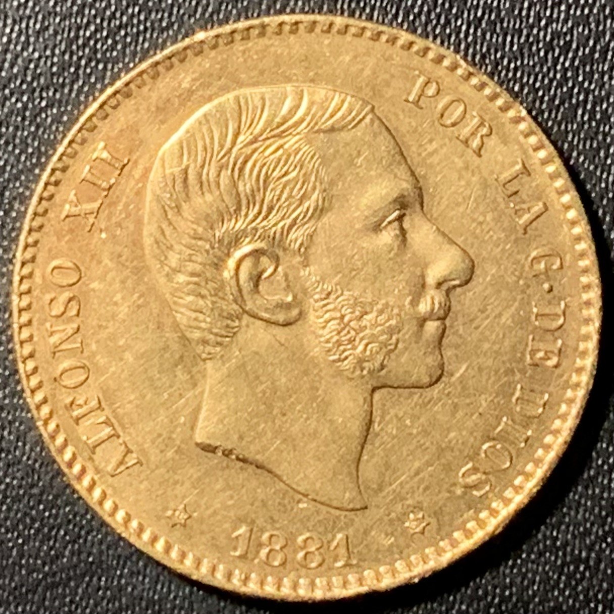 紫瑗钱币——第300期拍卖 西班牙 1881年 阿方索十二世 25比塞塔 8.06克 0.9金