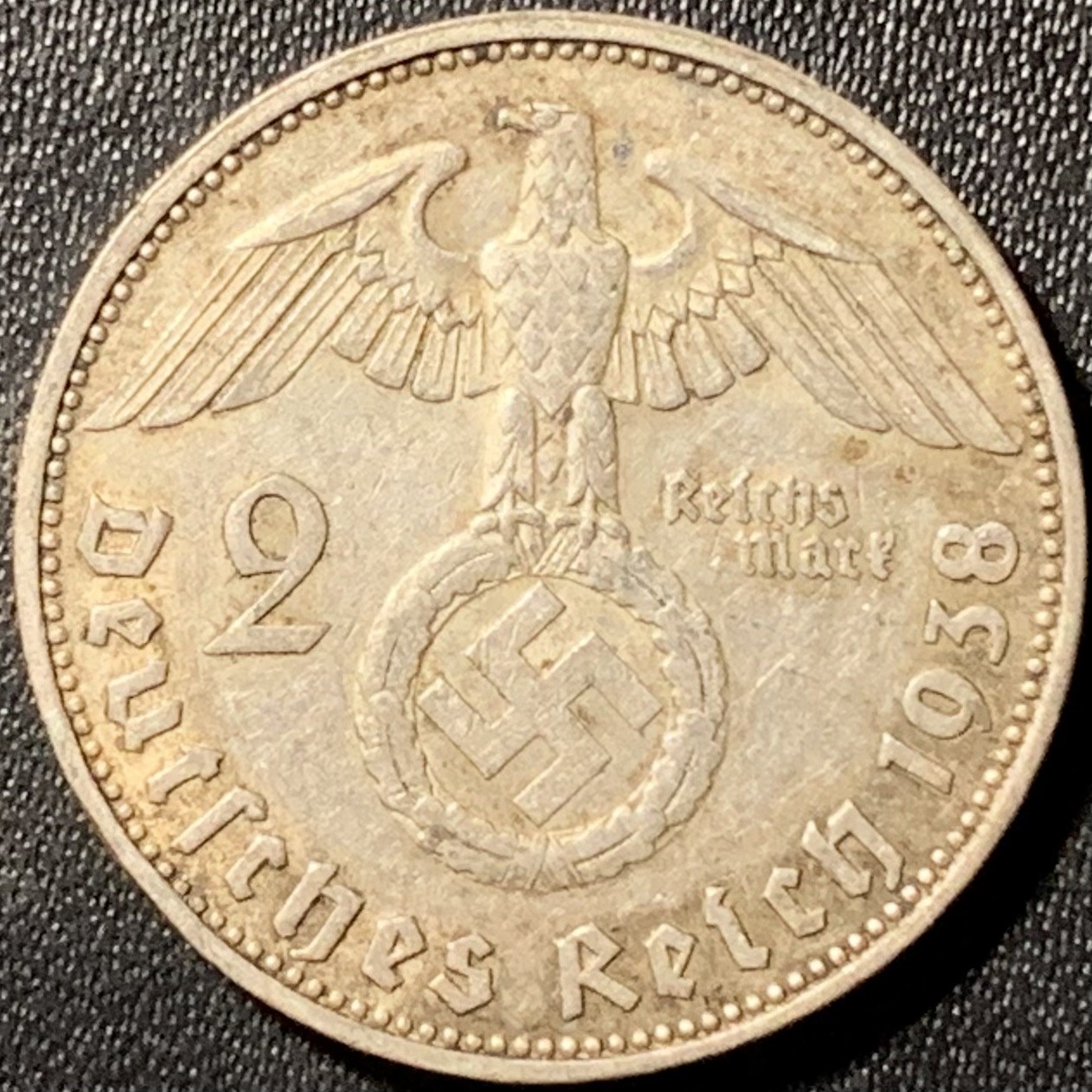 紫瑗钱币——第286期拍卖 德国 1938年 J版 兴登堡 字符 2马克 8克 0.625银