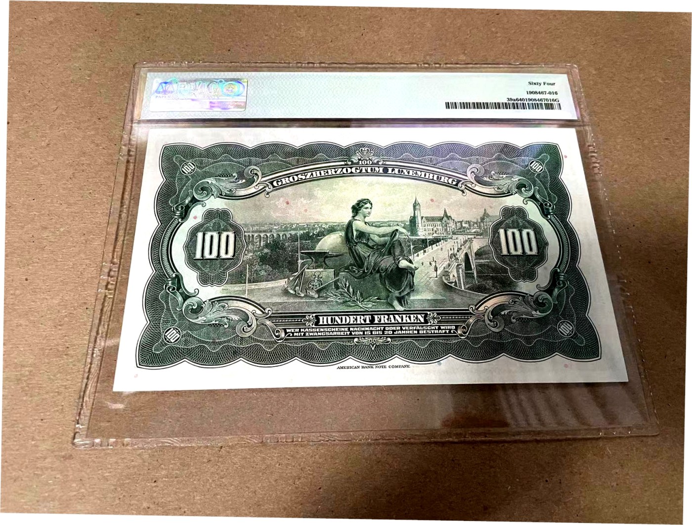 【Blue Auction】✨世界纸币精拍第344期——周日畅拍场【精】 卢森堡 1934年100法郎 PMG64 背面大场景 ABNC雕刻精美 女大公 大票幅