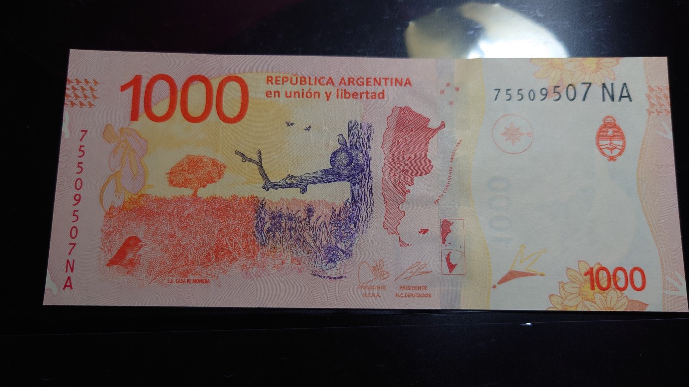 【世界钱币】精选微拍第64期暨2023年第十一期 裸钞专场（有最新展会卖剩品种） 阿根廷1000比索 全新绝品尾号507