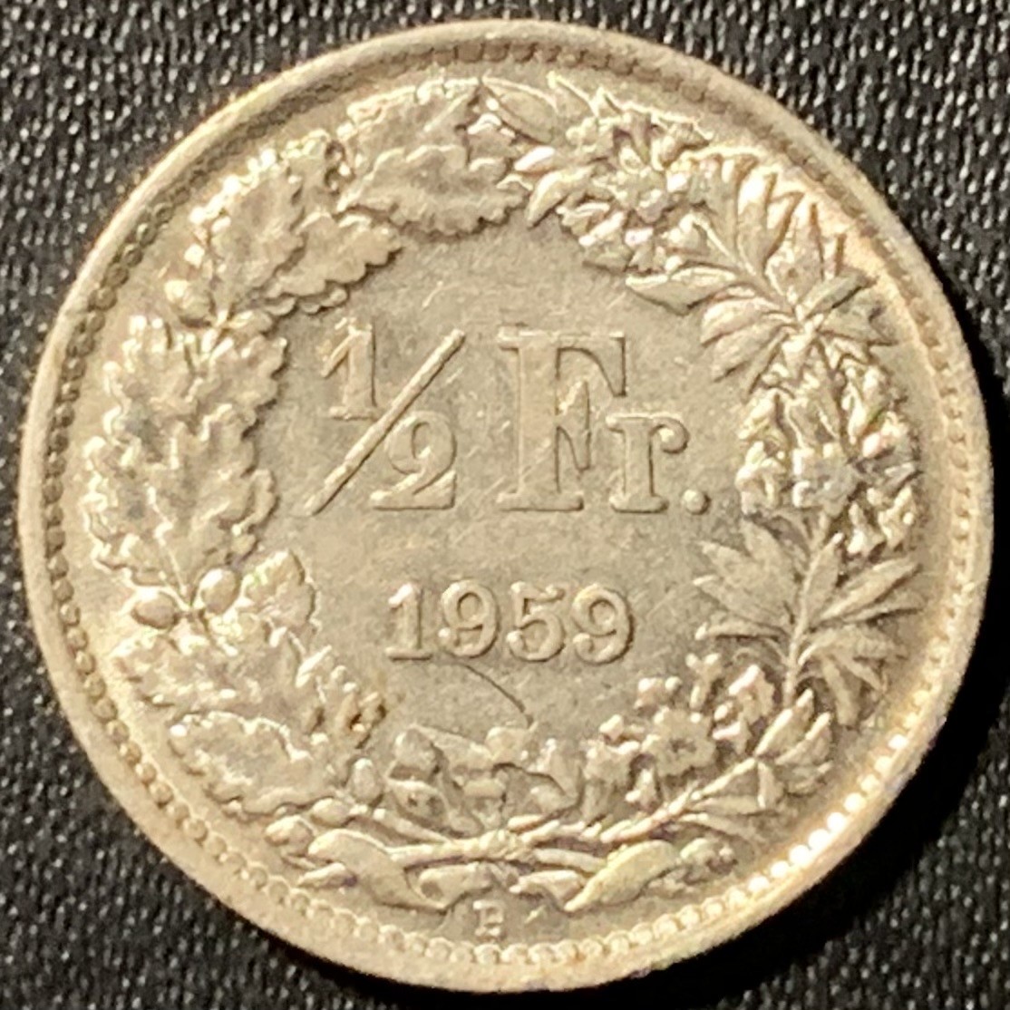 紫瑗钱币——第286期拍卖 瑞士 1959年 赫尔维蒂亚 1/2法郎 2.5克 0.835银 UNC