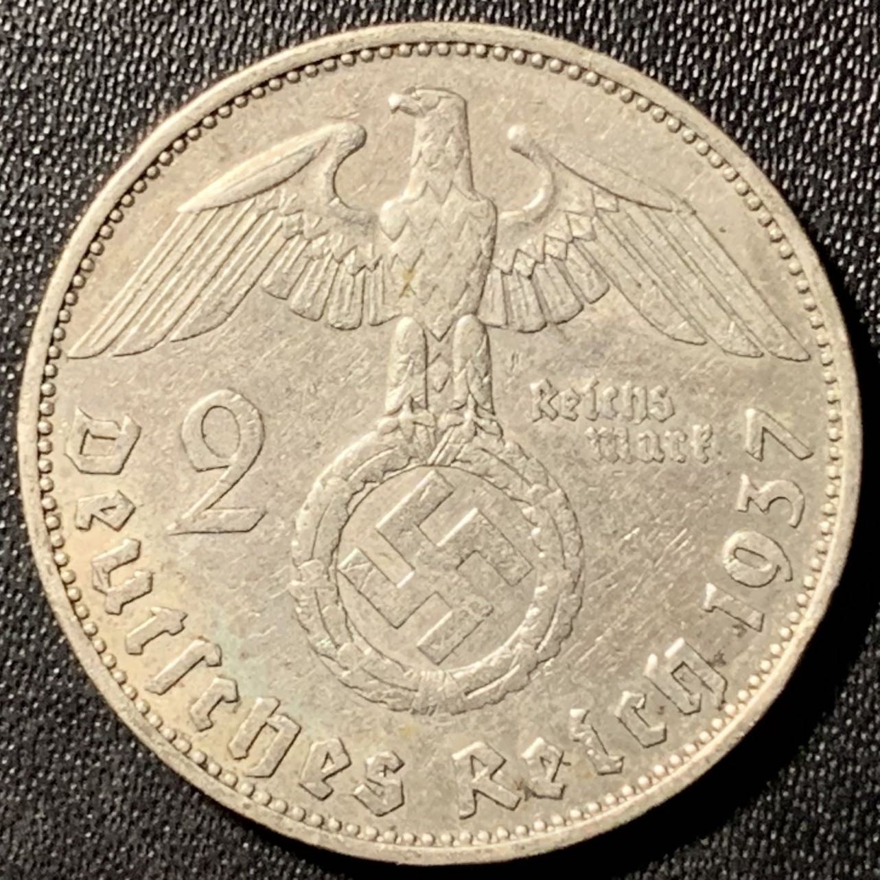 紫瑗钱币——第286期拍卖 德国 1937年 A版 兴登堡 字符 2马克 8克 0.625银