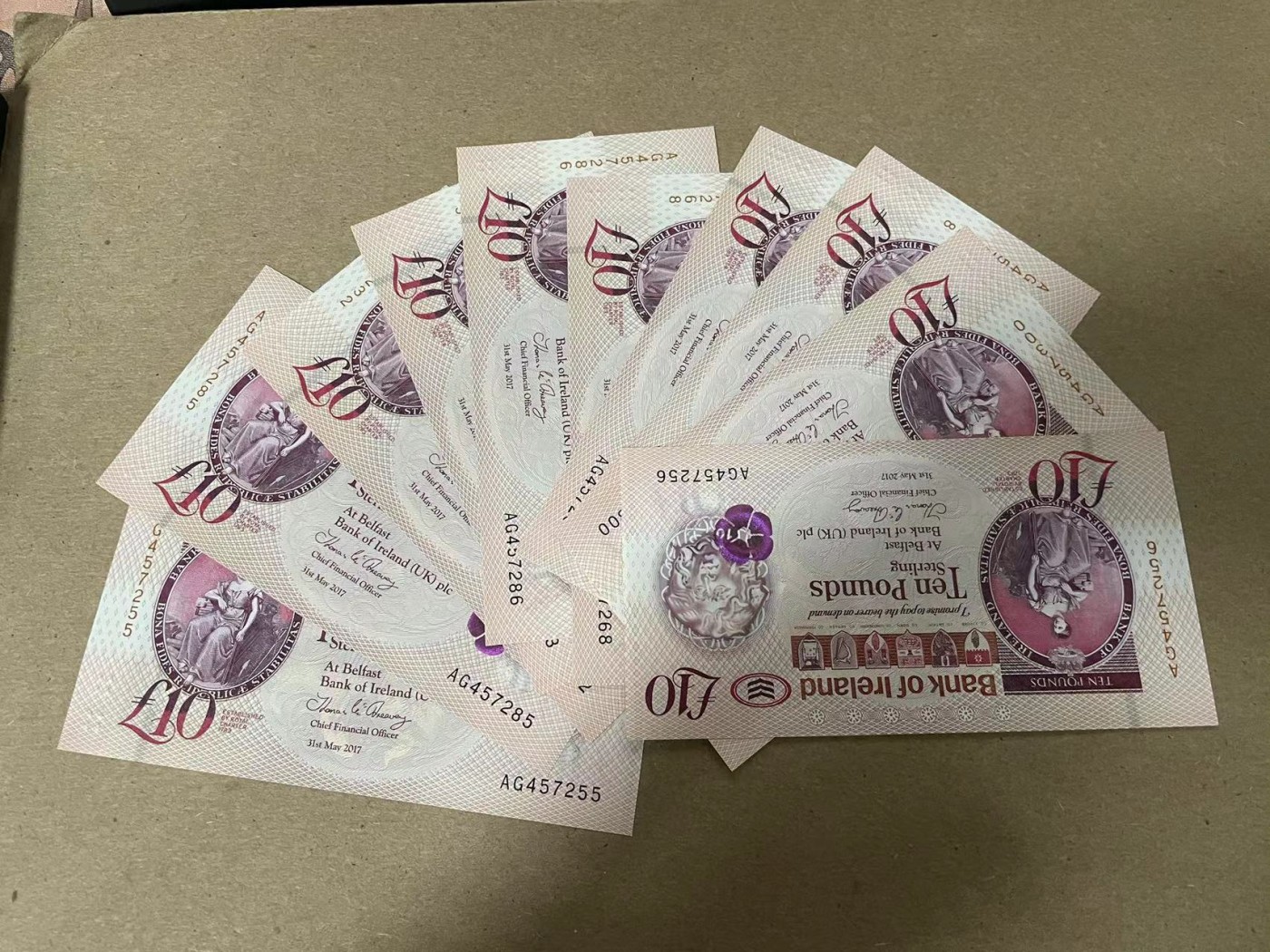 【Blue Auction】✨世界纸币精拍第344期——周日畅拍场【精】 【一组10张】北爱尔兰 2017年10镑 全新UNC