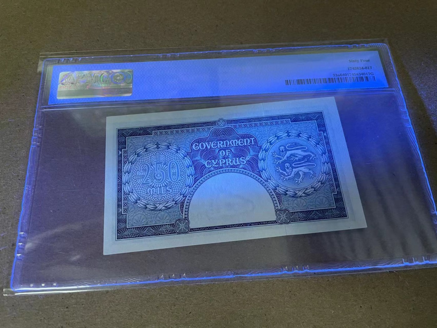 【Blue Auction】✨世界纸币精拍第344期——周日畅拍场【精】 【状态好】塞浦路斯 1956年250米尔 大冠女王 PMG64 全新品相 非常清新耐看 BWC出品