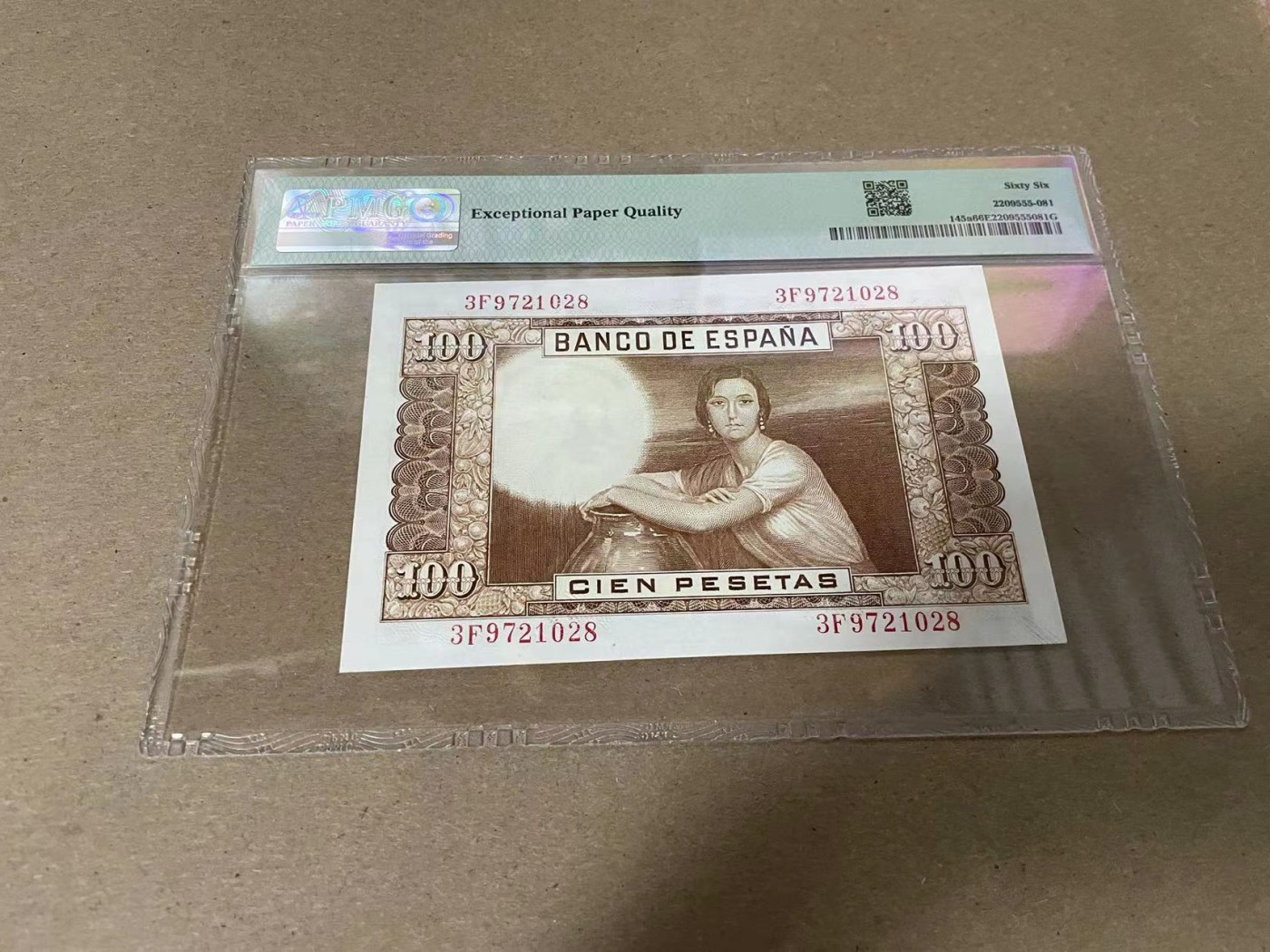 【Blue Auction】✨世界纸币精拍第344期——周日畅拍场【精】 西班牙 1955年100比塞塔 抱瓶女 PMG66EPQ 