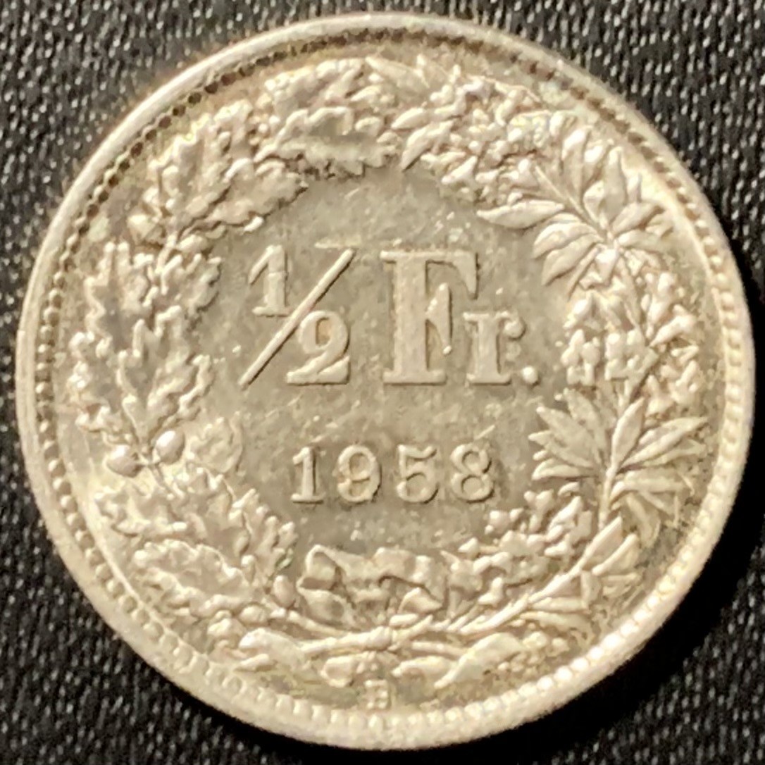 紫瑗钱币——第286期拍卖 瑞士 1958年 赫尔维蒂亚 1/2法郎 2.5克 0.835银 UNC