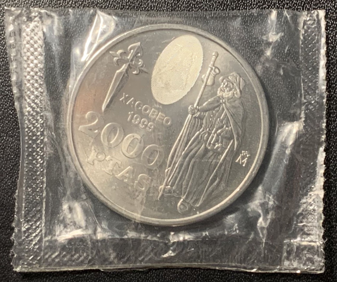 紫瑗钱币——第300期拍卖 西班牙 1999年 圣雅各 2000比塞塔 18克 0.925银 UNC 原封