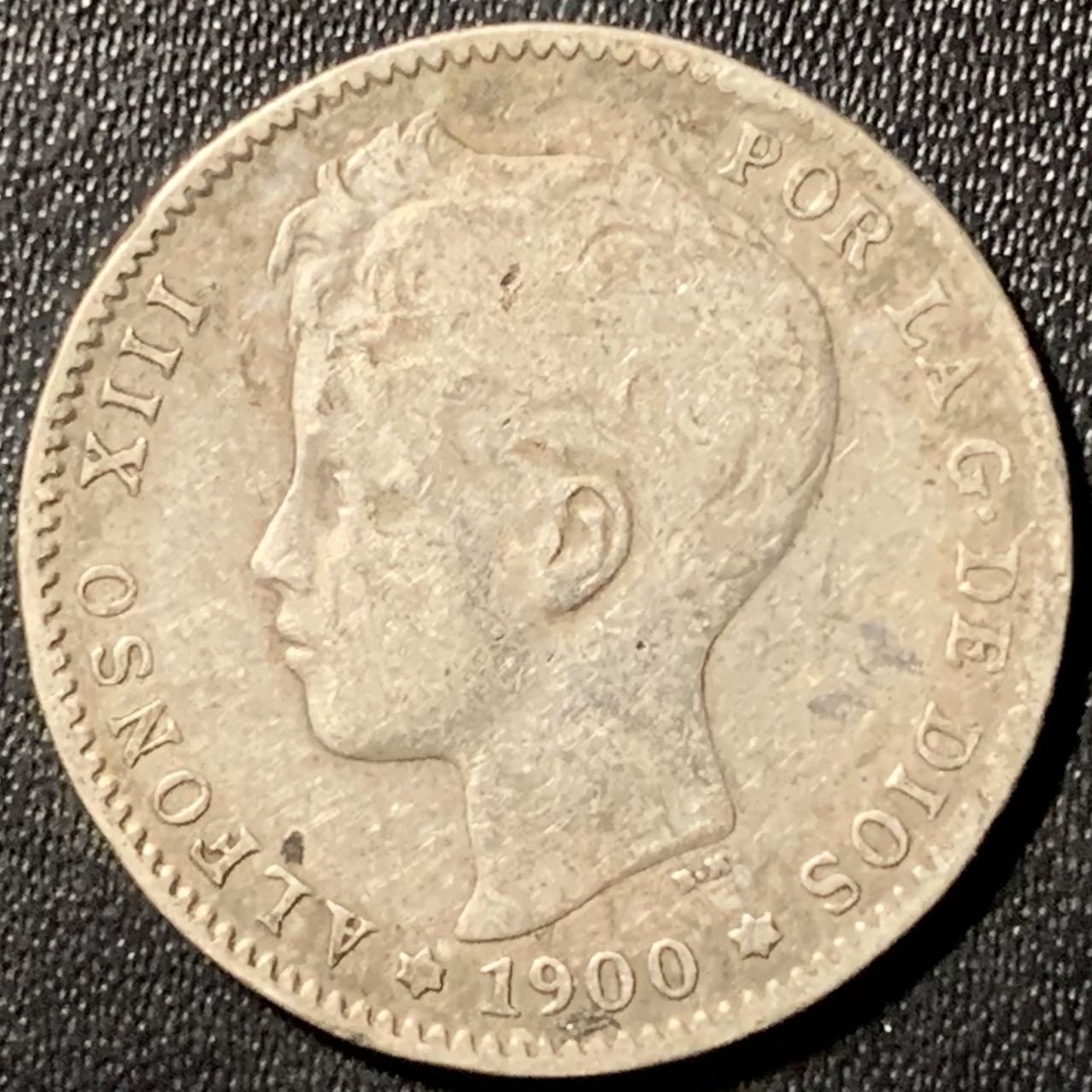 紫瑗钱币——第286期拍卖 西班牙 1900年 阿方索十三世 1比塞塔 5克 0.835银