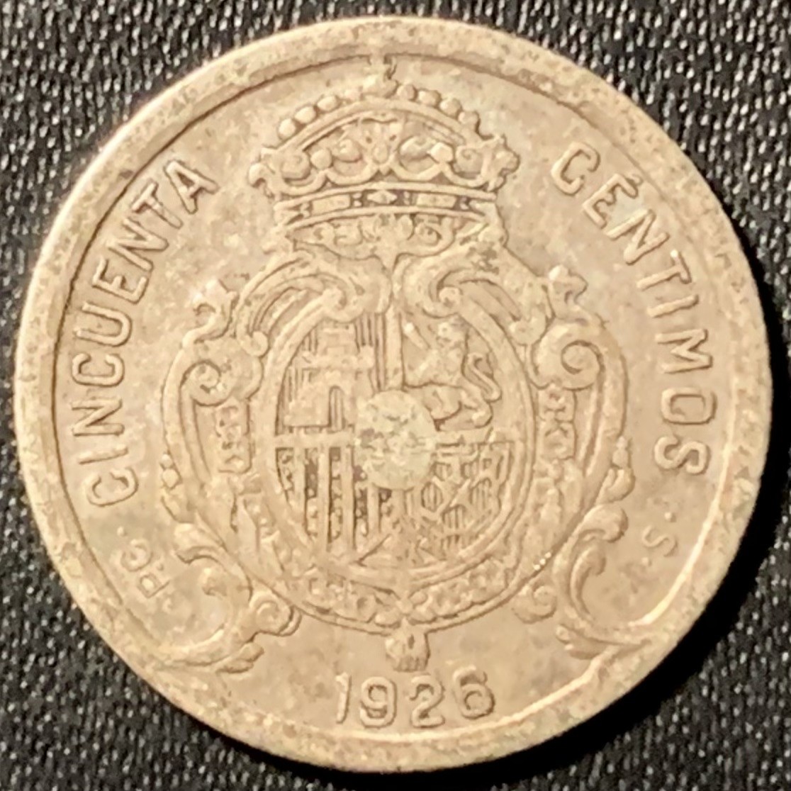 紫瑗钱币——第286期拍卖 西班牙 1926年 阿方索十三世 50分 2.5克 0.835银