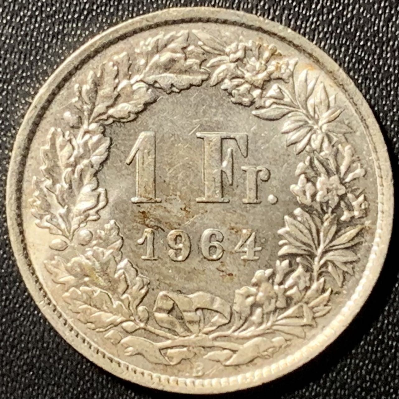 紫瑗钱币——第286期拍卖 瑞士 1964年B 赫尔维蒂女神 1法郎 5克 0.835银 UNC