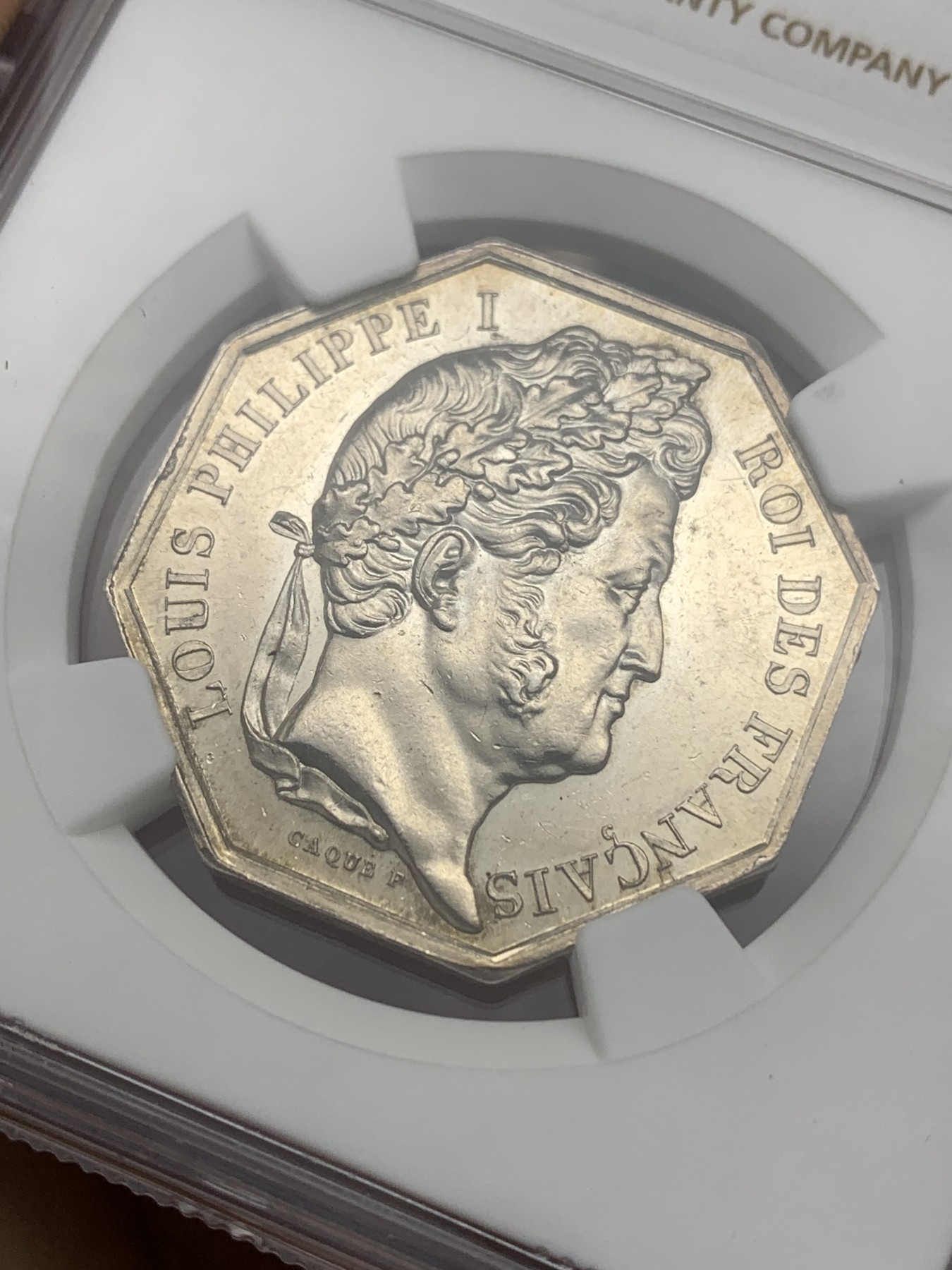 《竞宝斋》八角代币+章牌专场！第182场-周日，周一，周二 3场 (全场包邮) NGC MS62 法国 法兰西 菲利普像 银质八角代币 少见品种 盔甲细腻