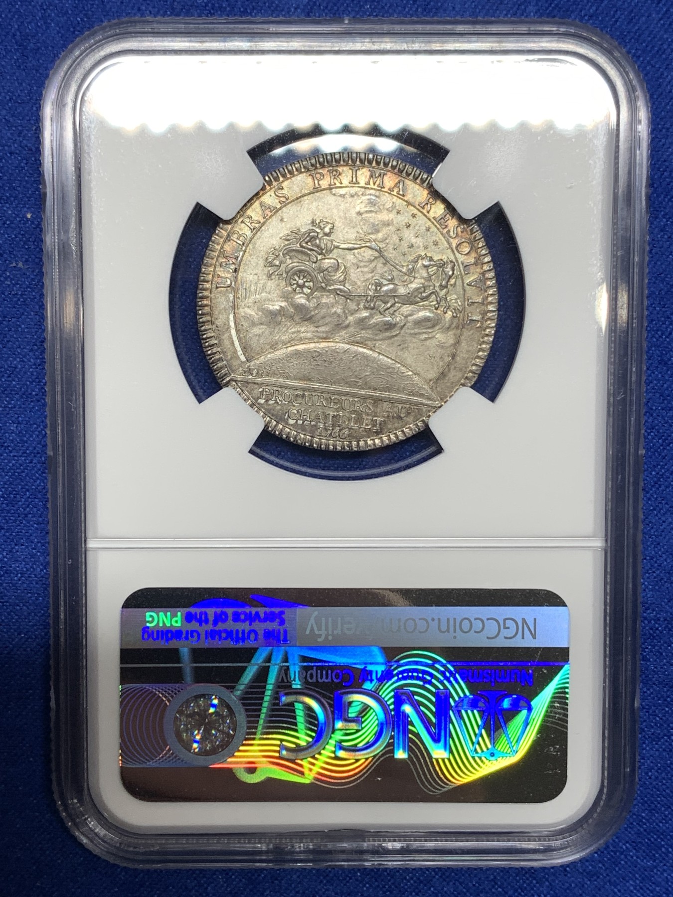 《竞宝斋》八角代币+章牌专场！第182场-周日，周一，周二 3场 (全场包邮) NGC-MS62 法国18世纪夏莱特检察官银质jeton，经典的天马行空设计