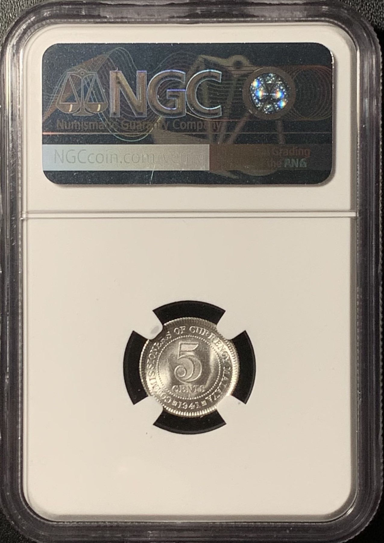 紫瑗钱币——第286期拍卖 马来亚 1941年 i版 乔治六世 5分 银币 NGC MS64