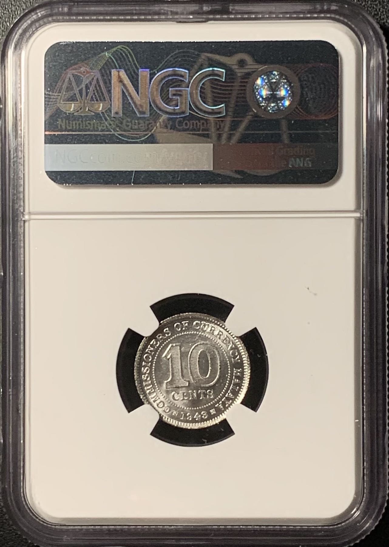 紫瑗钱币——第286期拍卖 马来亚 1943年 乔治六世 10分 银币 NGC MS64