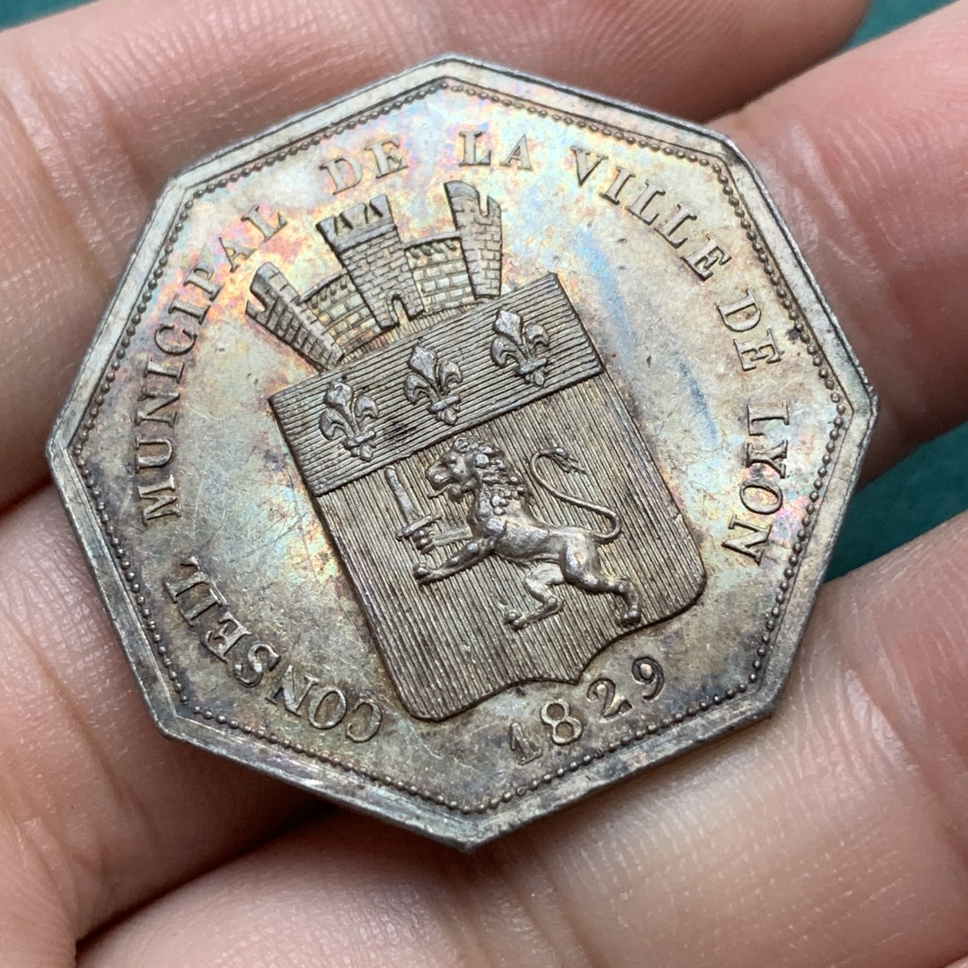 《竞宝斋》八角代币+章牌专场！第182场-周日，周一，周二 3场 (全场包邮) 法国八角银质代币jeton，属于1829年Lecuyer先生出席里昂市议会的代币，17.5g，33mm，1832之前无边铭