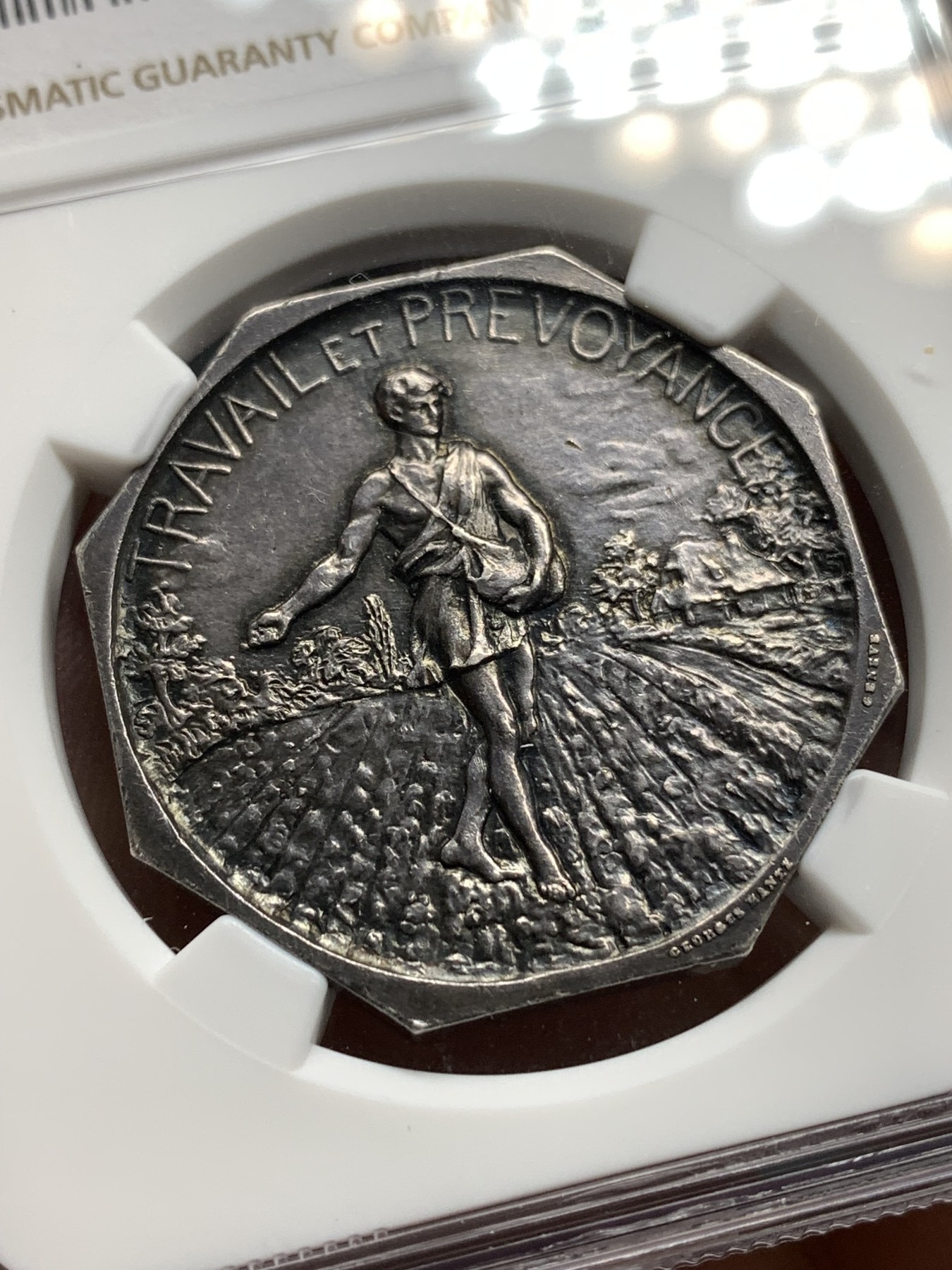 《竞宝斋》八角代币+章牌专场！第182场-周日，周一，周二 3场 (全场包邮) NGC-MS63 瑞士播种八角银质代币，极少见的瑞士八角，工艺一如既往 近25克厚重，极舒适的油性包浆