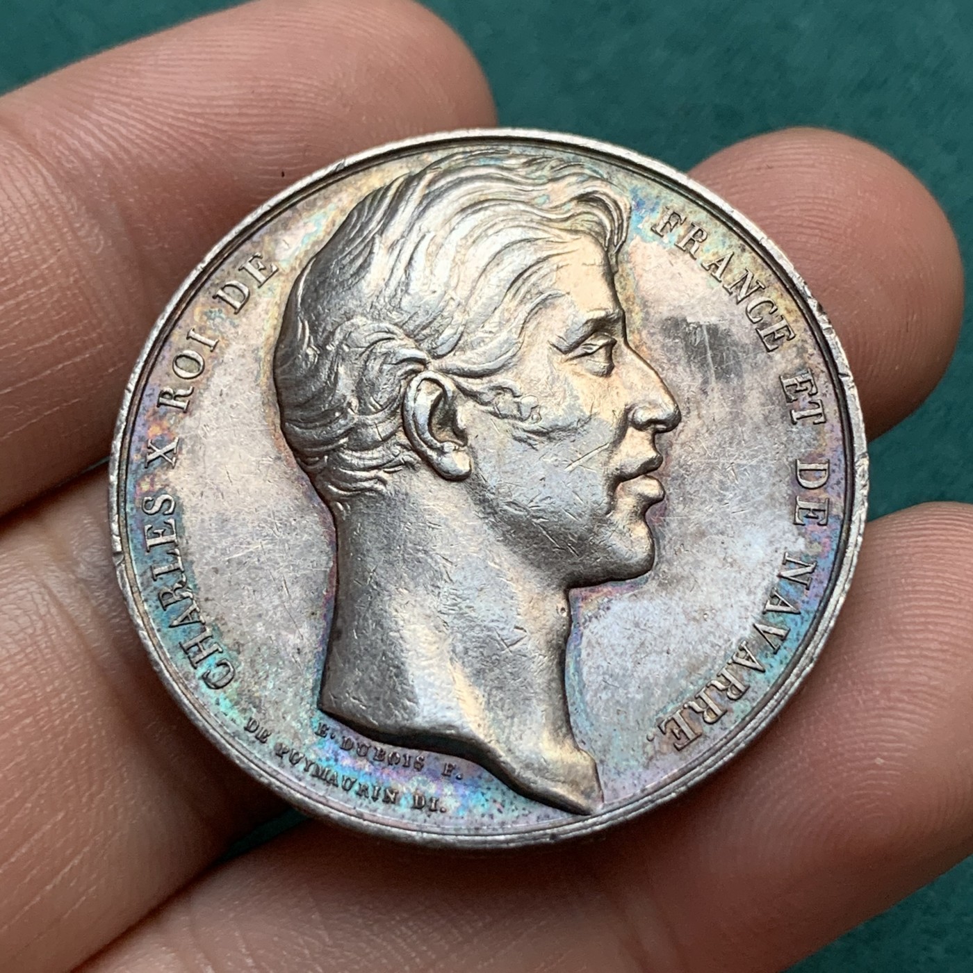 《竞宝斋》八角代币+章牌专场！第182场-周日，周一，周二 3场 (全场包邮) 法国鲁昂商会银章，17.46g，35.2mm，早期无边铭