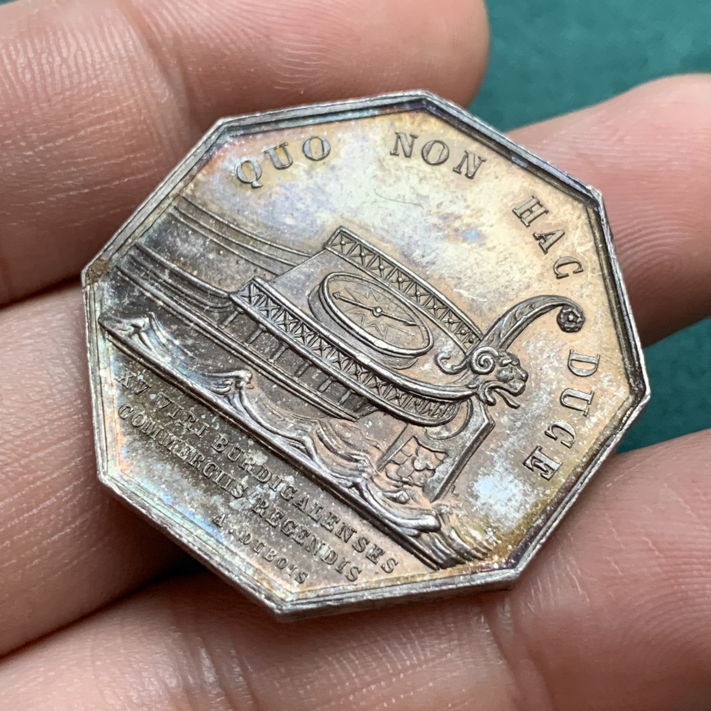 《竞宝斋》八角代币+章牌专场！第182场-周日，周一，周二 3场 (全场包邮) 法国八角银质代币，波尔多地区公证人，20.20g，33.5mm，蜜蜂边铭