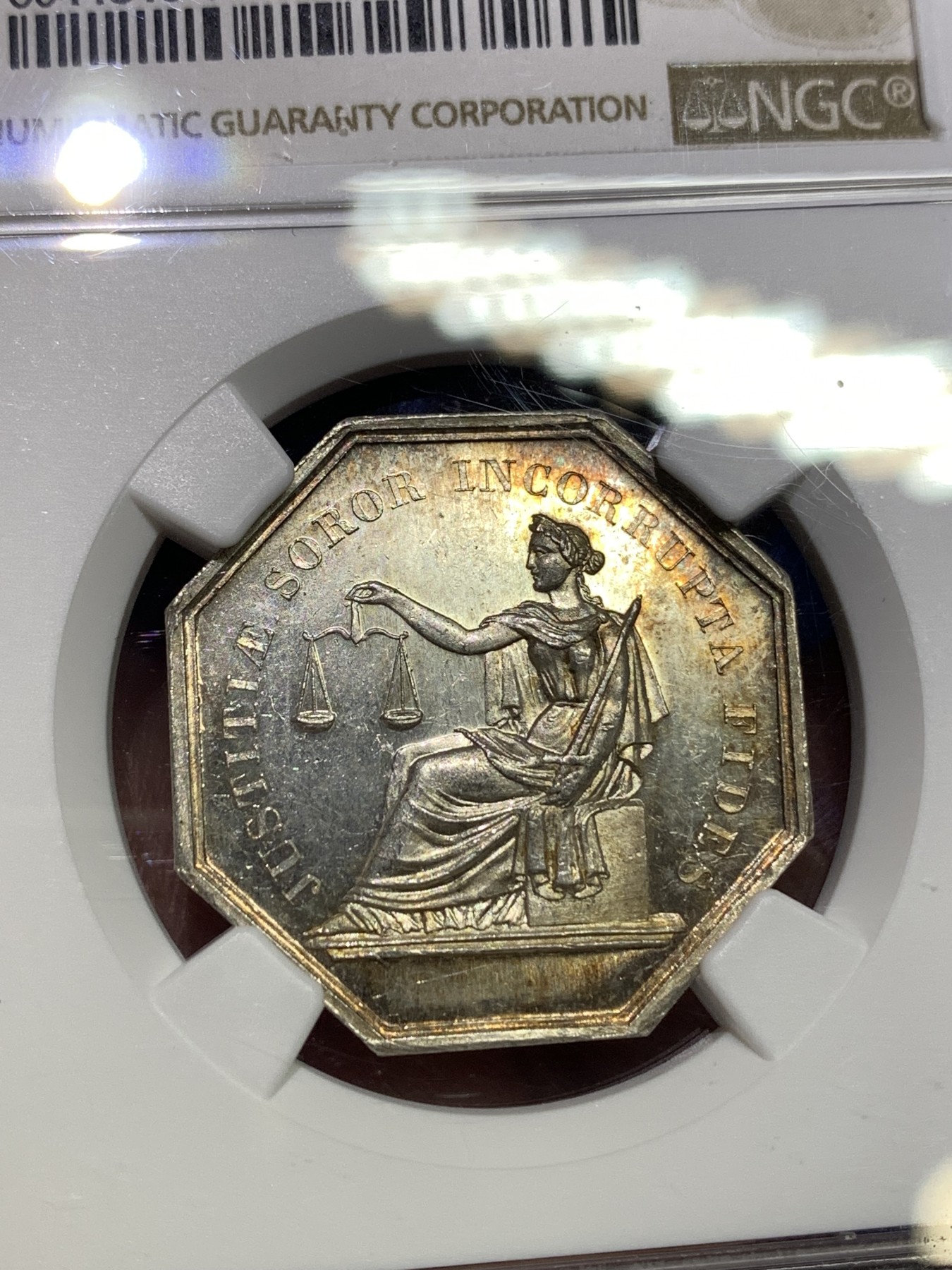 《竞宝斋》八角代币+章牌专场！第182场-周日，周一，周二 3场 (全场包邮) NGC MS62 法国 卢瓦尔公证人 银质 八角代币 原光靓丽 包浆漂亮