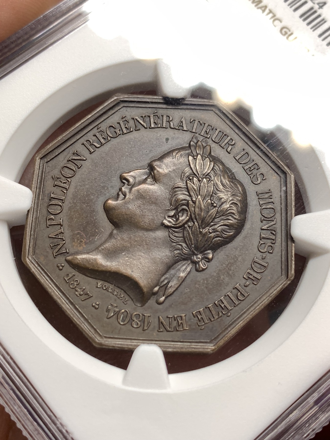 《竞宝斋》八角代币+章牌专场！第182场-周日，周一，周二 3场 (全场包邮) NGC-MS63 法国鲁昂的拿破仑一世蒙德皮埃特八角红铜代币