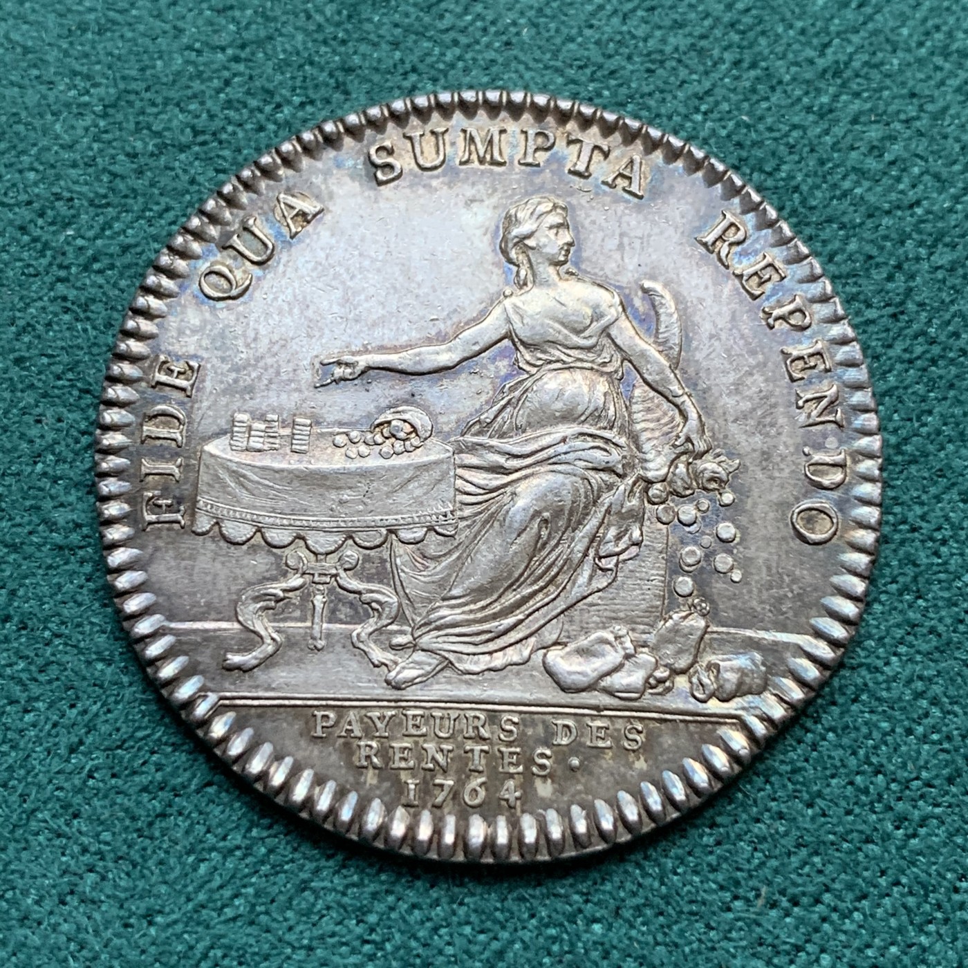 《竞宝斋》八角代币+章牌专场！第182场-周日，周一，周二 3场 (全场包邮) 法国1764年路易十六支付年金jeton银质代币，8.28g，30mm，保存完好，实属难得